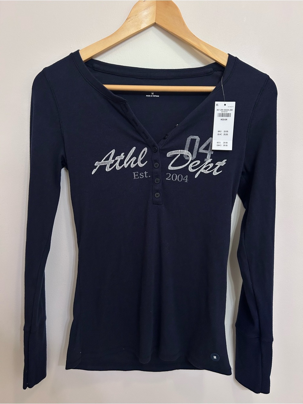 Hollister Navy Long-Sleeve Henley Y2K